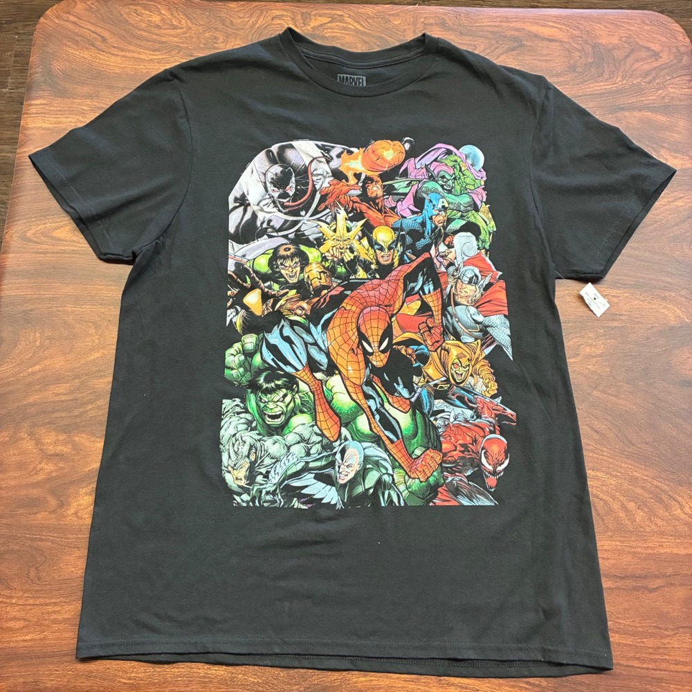 Marvel Freeze Graphic‎ T-Shirt Mens Large Black New Avengers Spider-Man Collage